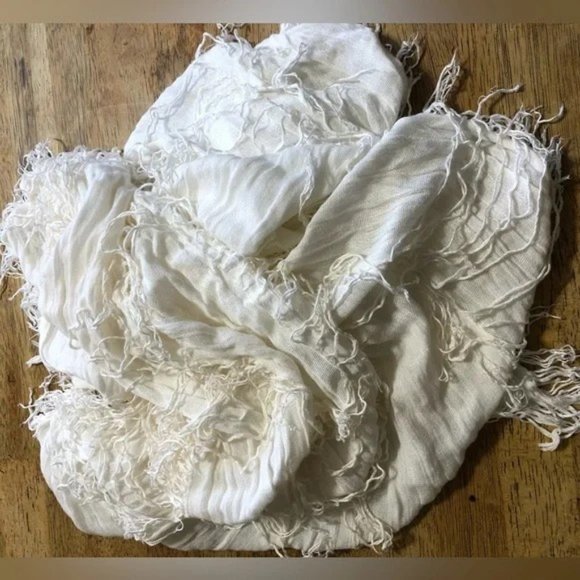 Pretty Boho Ivory Scarf 72”x20” Lightweight & Cozy Looks Great with Everything! - Picture 2 of 5